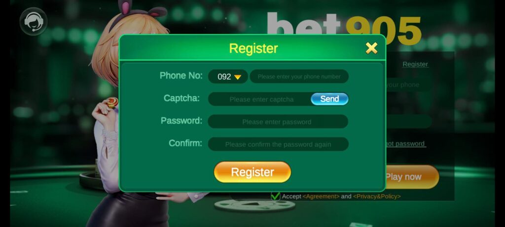 Register Account Bet 905 Game Screenshot