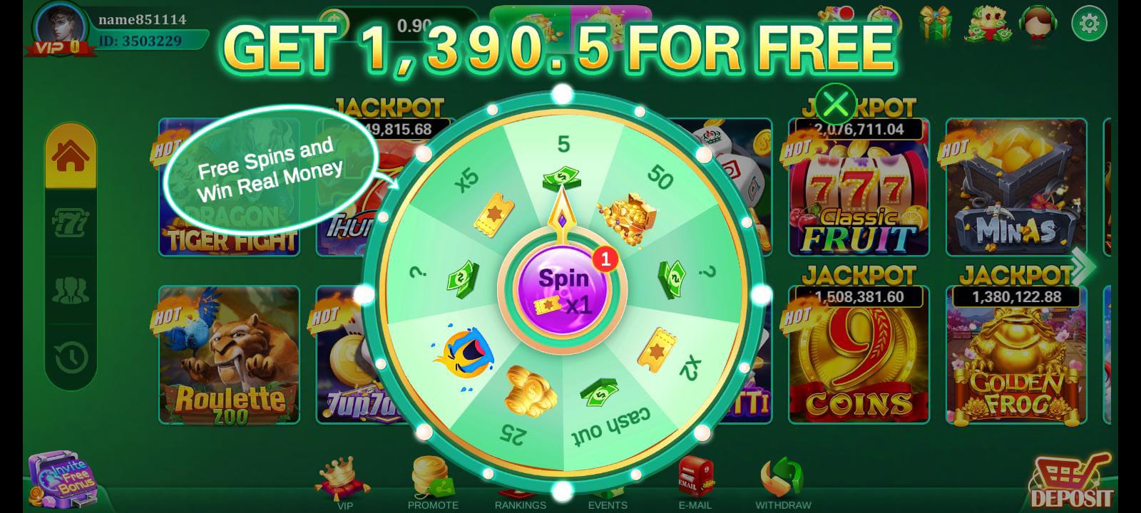 Spin and Earn money screenshot of the game bet 905